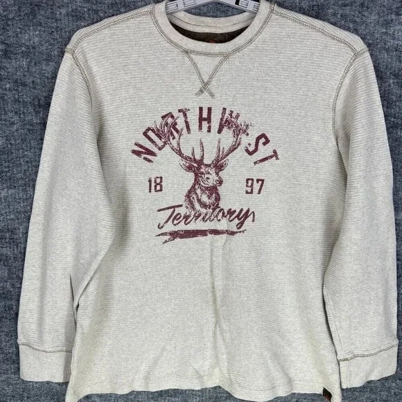 Northwest Men's T Shirt XLT, Beige, Thermal Waffle Knit, Long Sleeve Crewneck - Picture 2 of 9